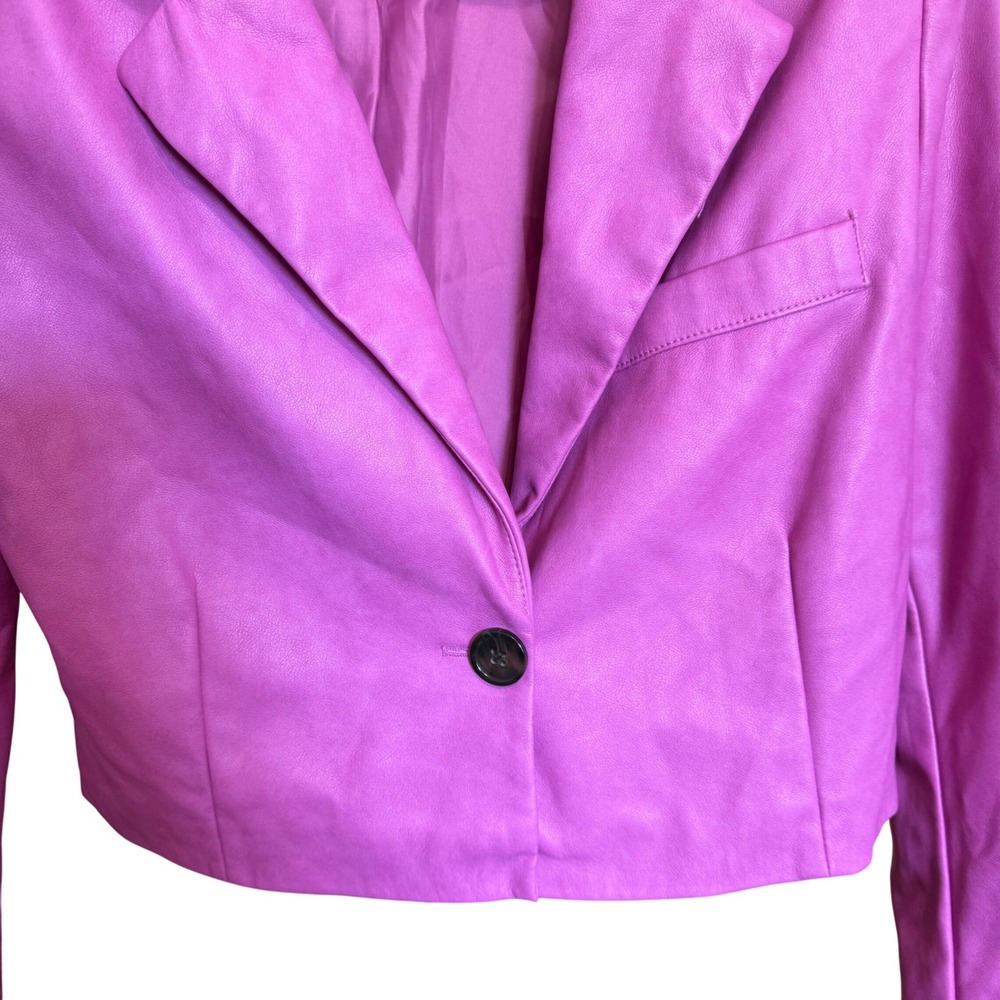 7 For All Mankind Blazer Cropped Faux Leather Med Hot Pink Excellent Coat - Picture 3 of 6